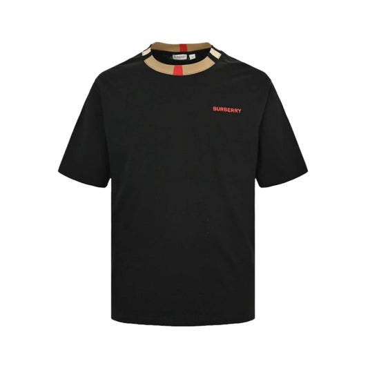 BURBERRY CHECK COLLAR T-SHIRT BLACK